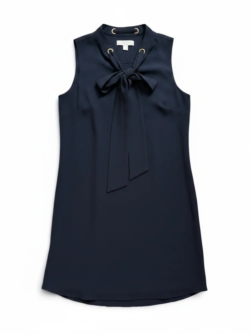Michael Kors Black Sleeveless Tie-Neck button down Midi Dress with Gold Grommets